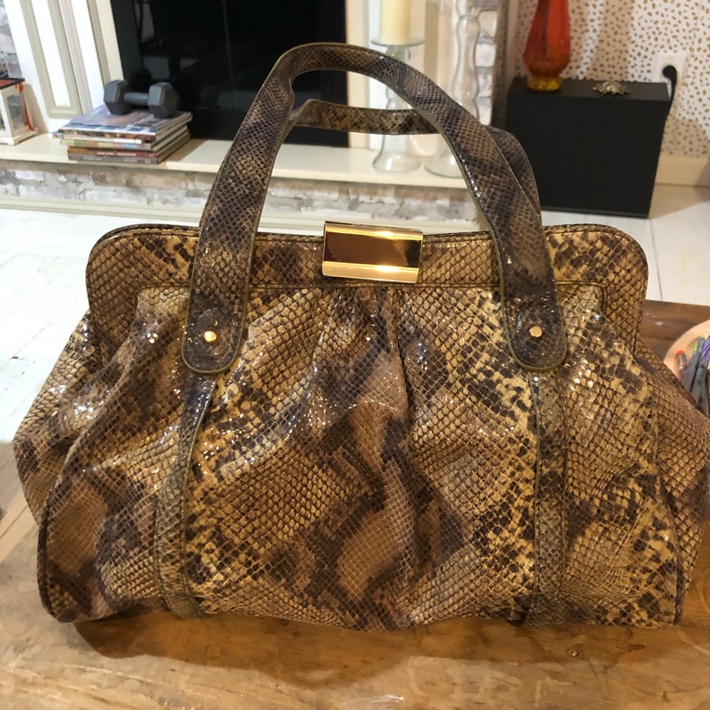 Perlina Python Embossed Leather Satchel - image 6